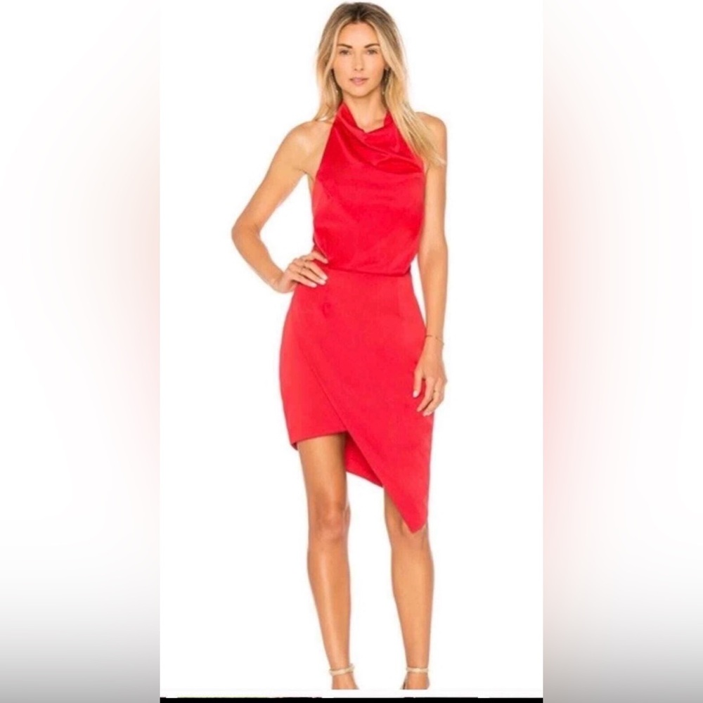 Elliatt x Revolve Halter Neck Asymmetric Camo Mini Dress Red Women Medium NEW